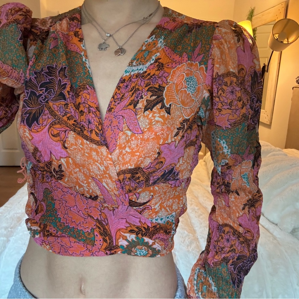 A.L.C. Multicolor Floral Wrap Blouse